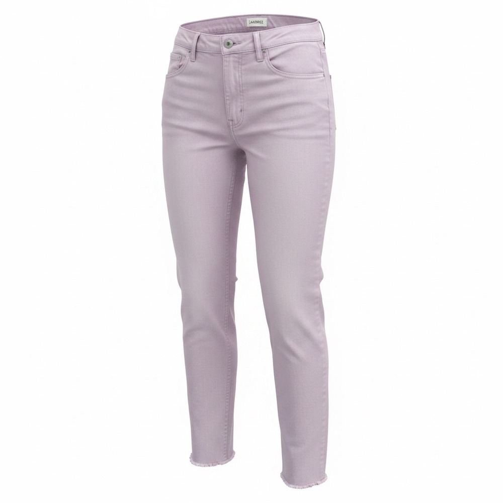 L'AGENCE Women 28 Baby Pink Low Rise Straight Leg Fray Hem Cotton Blend Jeans